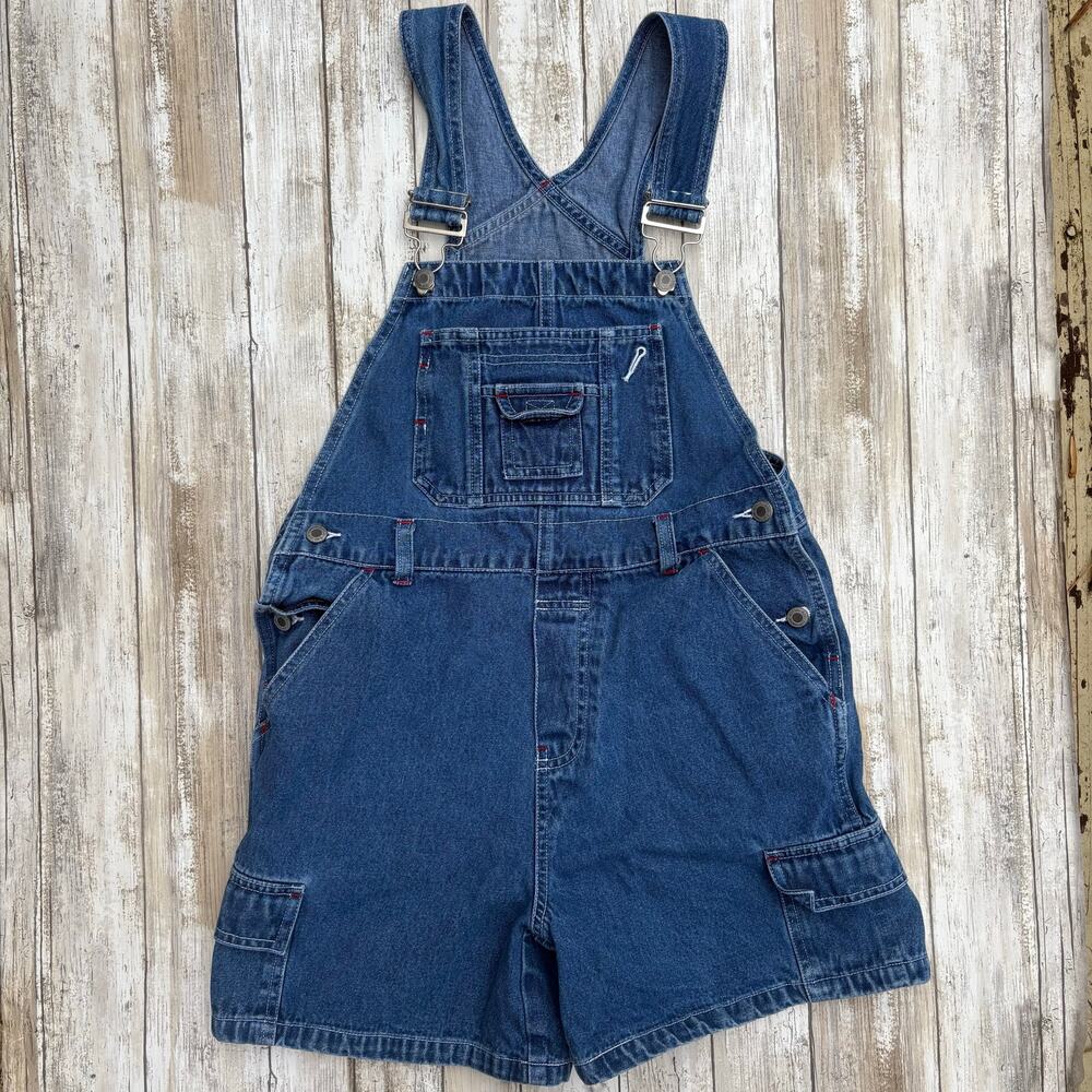 VTG Montana Blues Kids Bib Overalls Shorts‎ Sz L Blue Denim Carpenter Casual